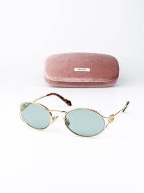 Miu Miu Women Sunglasses LOGO Gold Green Mirror Silver Oval MU52YS 5AK04M